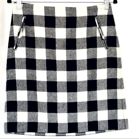TALBOTS BUFFALO PLAID BLK/WHI CHECKERED WOOL BLEND MINI PENCIL SKIRT SIZE 2 NWOT - Picture 5 of 14